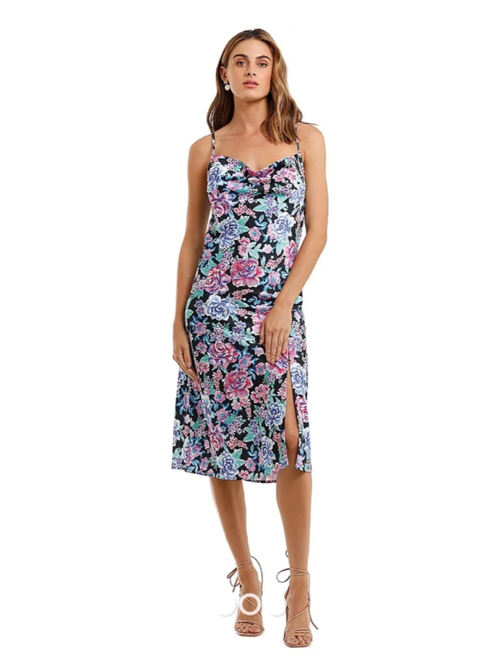 For Love And Lemons Floral Slip Midi Dress - Black, Pink, Blue